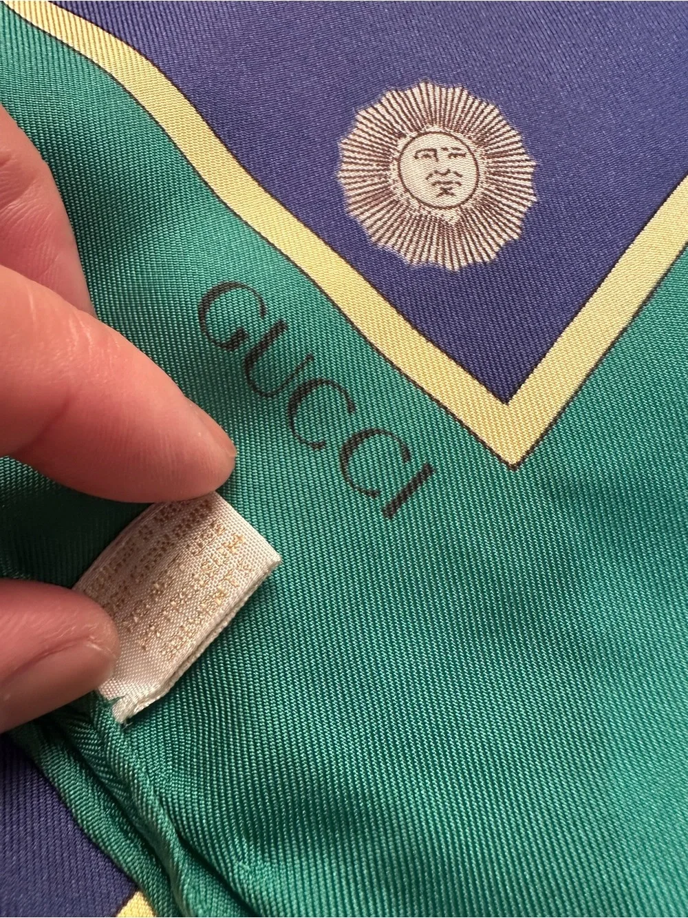 Gucci Navy Blue and Gold Sunburst Tapestry